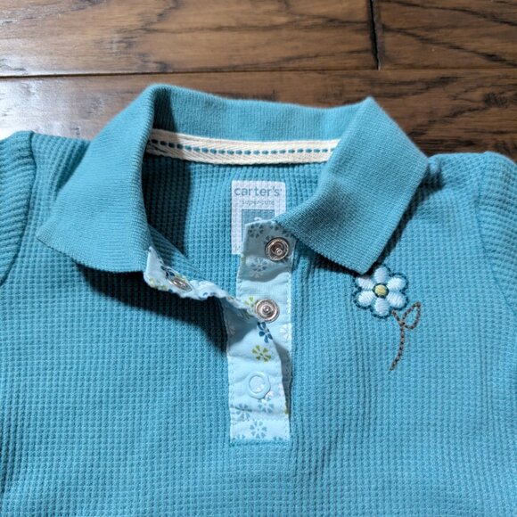 Carter's waffle polo shirt turquoise size 3 months - Picture 3 of 8